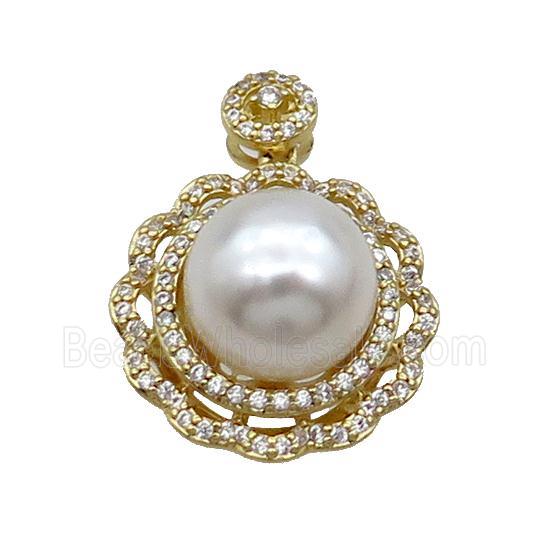 Copper Pendant Pave Pearlized Shell Flower Gold Plated