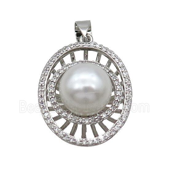 Copper Pendant Pave Pearlized Shell Eye Platinum Plated