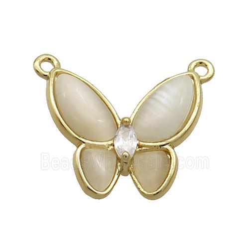 Copper Butterfly Pendant Pave White Catseye 2loops Gold Plated