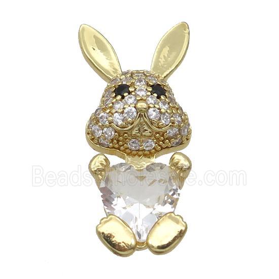 Copper Rabbit Pendant Pave Zircon Clear Crystal Gold Plated