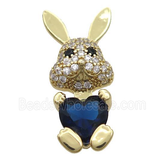 Copper Rabbit Pendant Pave Zircon Darkblue Crystal Gold Plated