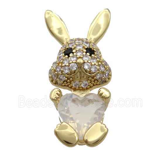Copper Rabbit Pendant Pave Zircon White Crystal Gold Plated