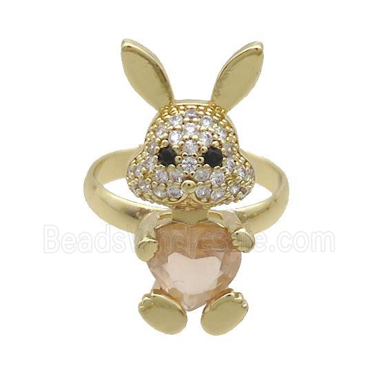 Copper Rabbit Ring Pave Zircon Crystal Adjustable Gold Plated