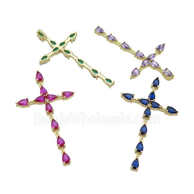 Copper Cross Pendant Pave Crystal Glass Gold Plated Mixed