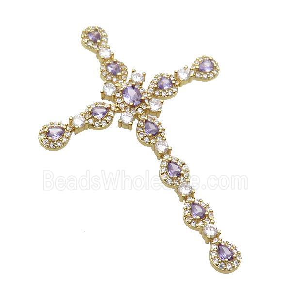 copper cross pendant pave zircon, gold plated
