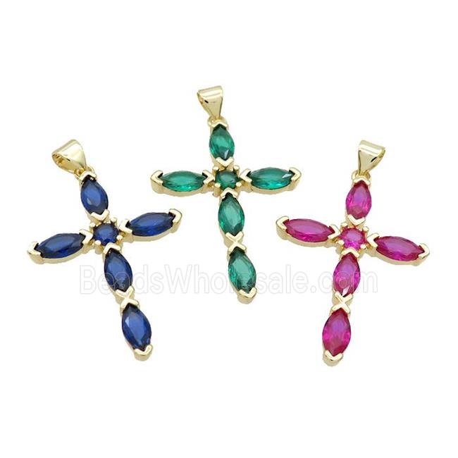 Copper Cross Pendant Pave Crystal Glass Gold Plated Mixed