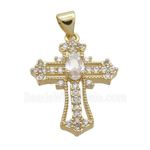 Copper Cross Pendant Pave Crystal Glass Gold Plated