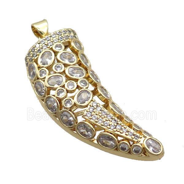 Copper Horn Pendant Pave Zircon Gold Plated