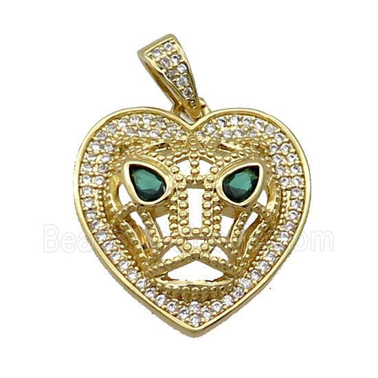 Copper Pendant Leopard Pave Zircon Heart Gold Plated
