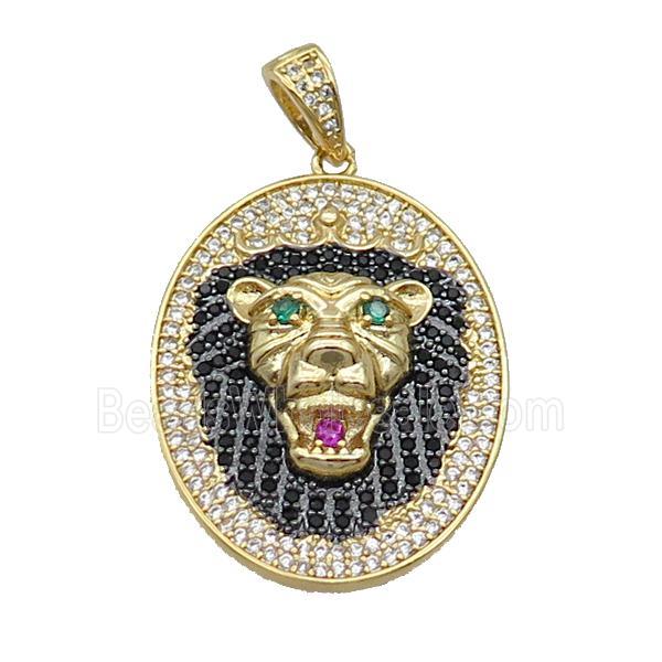 Copper Lion Pendant Pave Zircon Oval Gold Plated