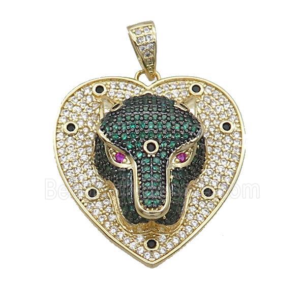 Copper Pendant Leopard Pave Zircon Heart Gold Plated