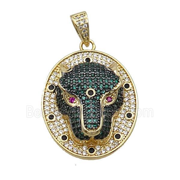 Copper Pendant Leopard Pave Zircon Oval Gold Plated