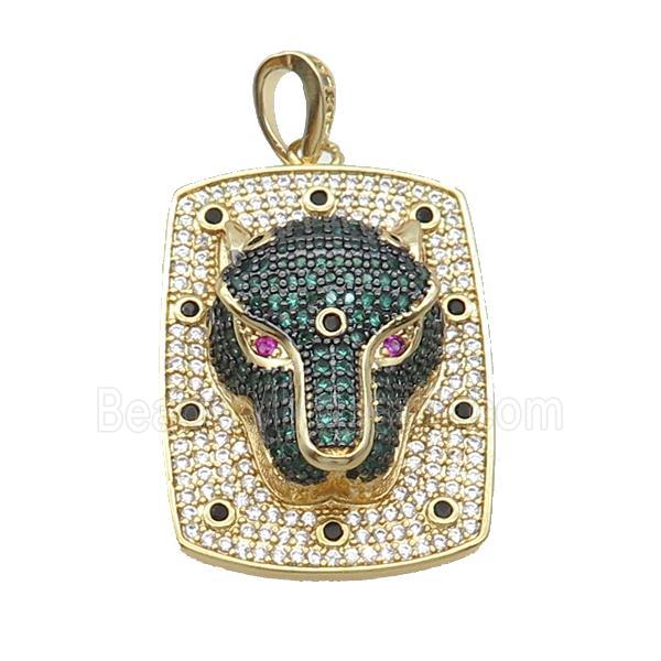 Copper Pendant Leopard Pave Zircon Rectangle Gold Plated