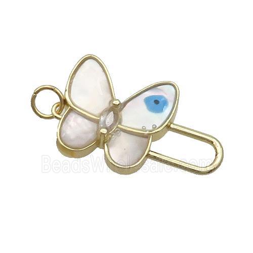 Copper Butterfly Pendant Pave Shell Evil Eye Gold Plated
