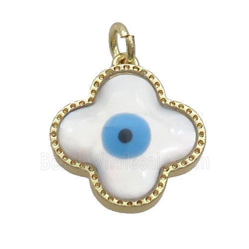 Copper Clover Pendant Pave Shell Evil Eye Gold Plated