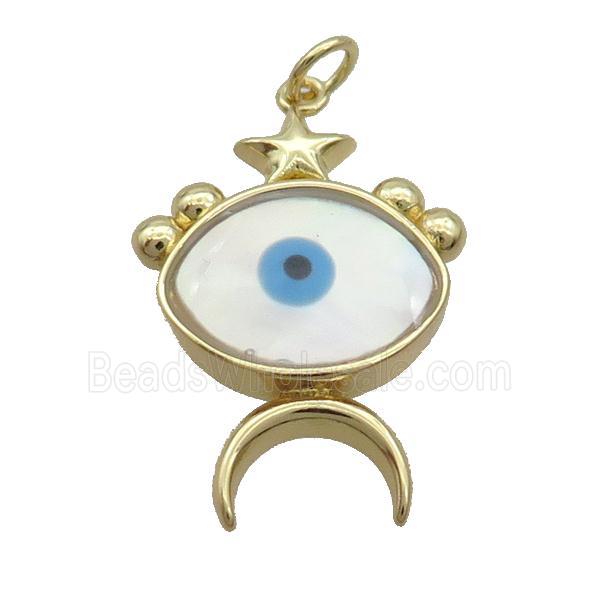 Copper Emoji Pendant Pave Shell Evil Eye Gold Plated