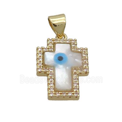 Copper Cross Pendant Pave Shell Evil Eye Gold Plated