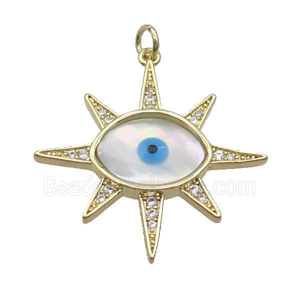 Copper Northstar Pendant Pave Shell Evil Eye Gold Plated