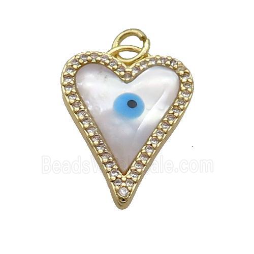Copper Heart Pendant Pave Shell Evil Eye Gold Plated