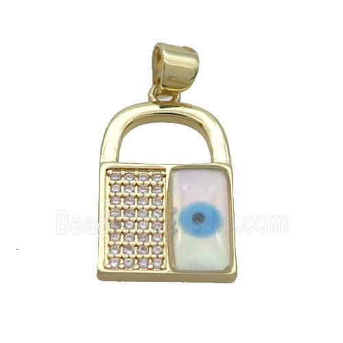 Copper Lock Pendant Pave Zircon Shell Evil Eye Gold Plated