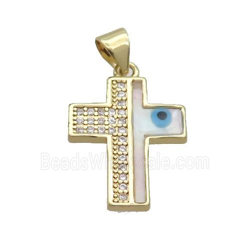 Copper Cross Pendant Pave Zircon Shell Evil Eye Gold Plated