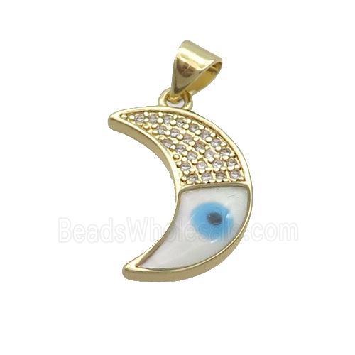 Copper Moon Pendant Pave Zircon Shell Evil Eye Gold Plated