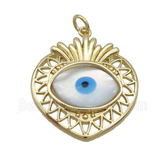 Copper Heart Pendant Pave Shell Evil Eye Gold Plated