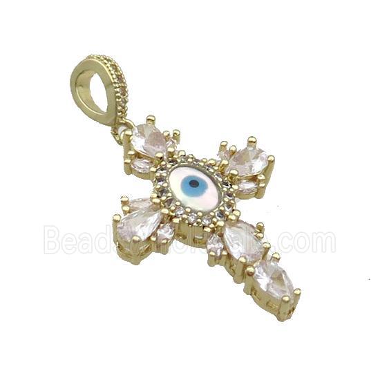 Copper Cross Pendant Pave Zircon Shell Evil Eye Gold Plated