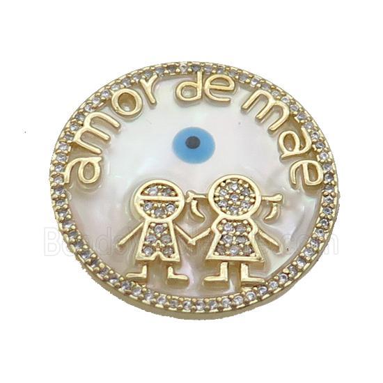 Copper Kids Pendant Pave Zircon Shell Evil Eye Gold Plated