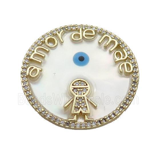 Copper Kids Pendant Pave Zircon Shell Evil Eye Gold Plated