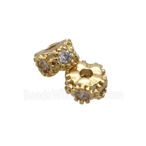 Copper Rondelle Beads Pave Zircon Gold Plated