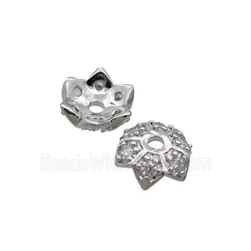 Copper Beadcaps Pave Zircon Platinum Plated