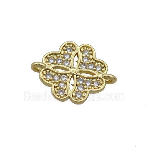 Copper Clover Connector Pave Zircon Gold Plated