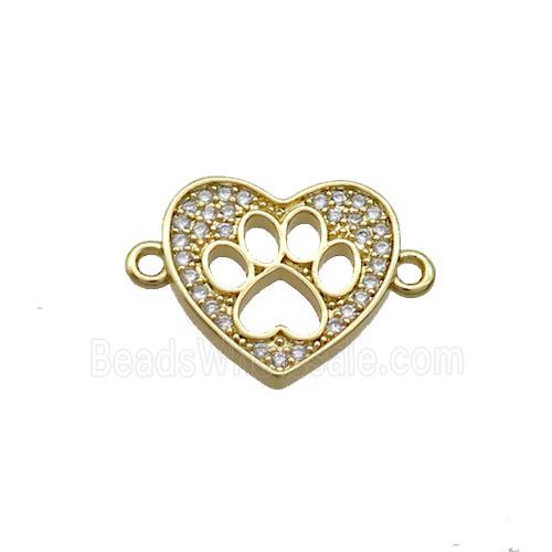 Copper Heart Connector Pave Zircon Paw Gold Plated