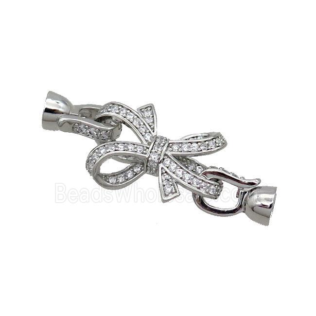 Copper Clasp Pave Zircon Bowknot Platinum Plated