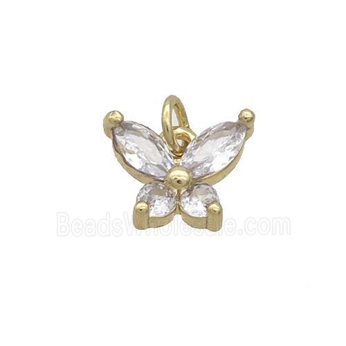 Copper Butterfly Pendant Pave Clear Crystal Glass Gold Plated