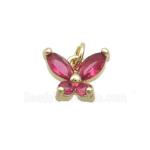 Copper Butterfly Pendant Pave Red Crystal Glass Gold Plated