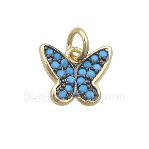Copper Butterfly Pendant Pave Turq Zircon Gold Plated