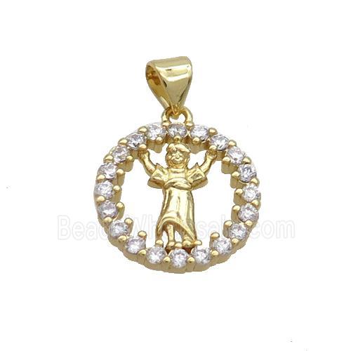 Copper Jesus Pendant Pave Zircon Gold Plated