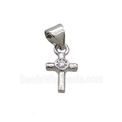 Copper Cross Pendant Pave Zircon Platinum Plated