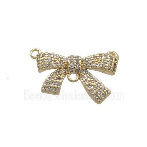 Copper Bowknot Pendant Pave Zircon 2loops Gold Plated
