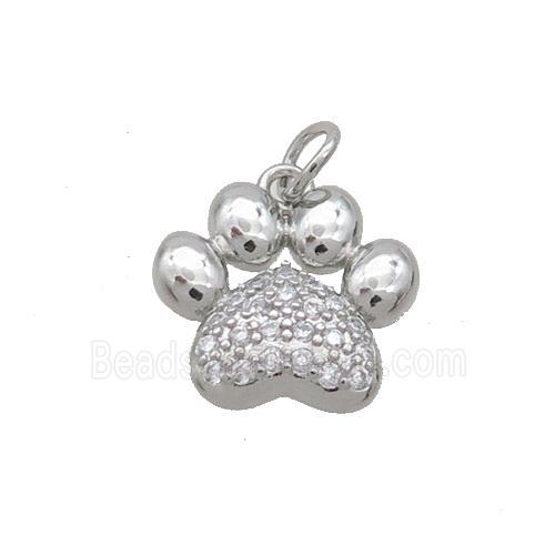 Copper Paw Pendant Pave Zircon Platinum Plated