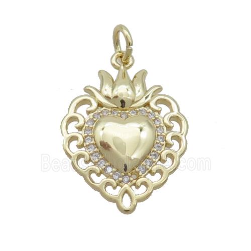 Copper Decor Heart Pendant Pave Zircon Gold Plated
