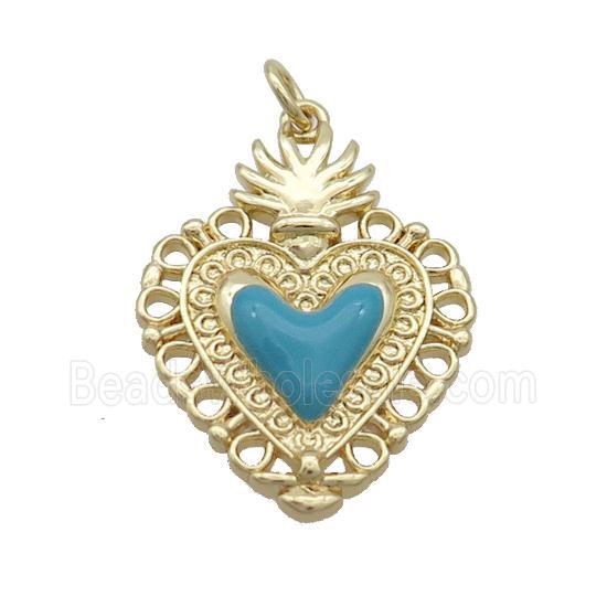 Copper Decor Heart Pendant Teal Enamel Gold Plated