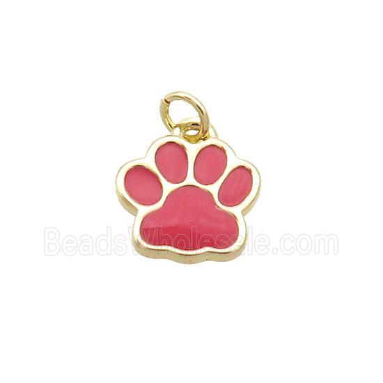 Copper Paw Pendant Red Enamel Gold Plated