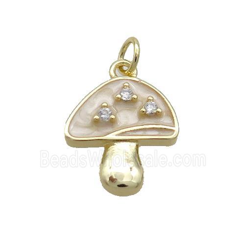 Copper Mushroom Pendant Pave Zircon White Enamel Gold Plated