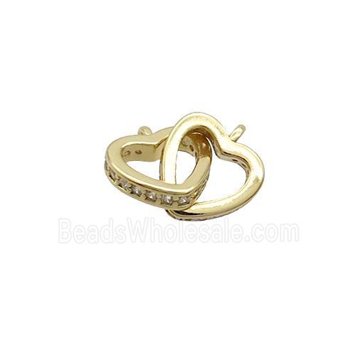 Copper Heart Pendant Pave Zircon Double 2loops Gold Plated