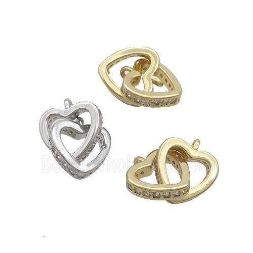 Copper Heart Pendant Pave Zircon Double 2loops Mixed