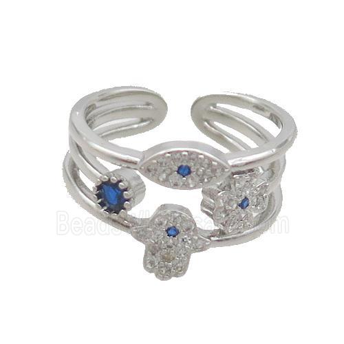 Copper Ring Pave Zircon Eye Hand Platinum Plated