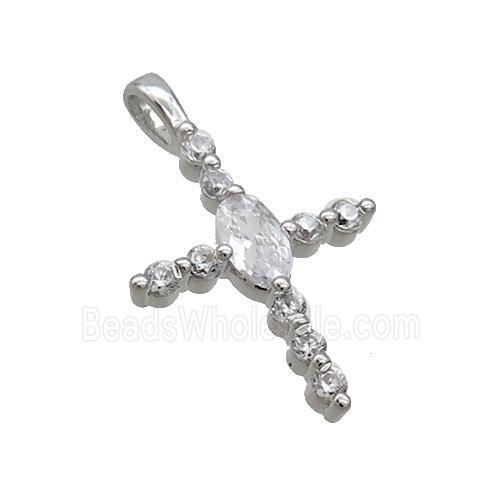 Copper Cross Pendant Pave Zircon Platinum Plated